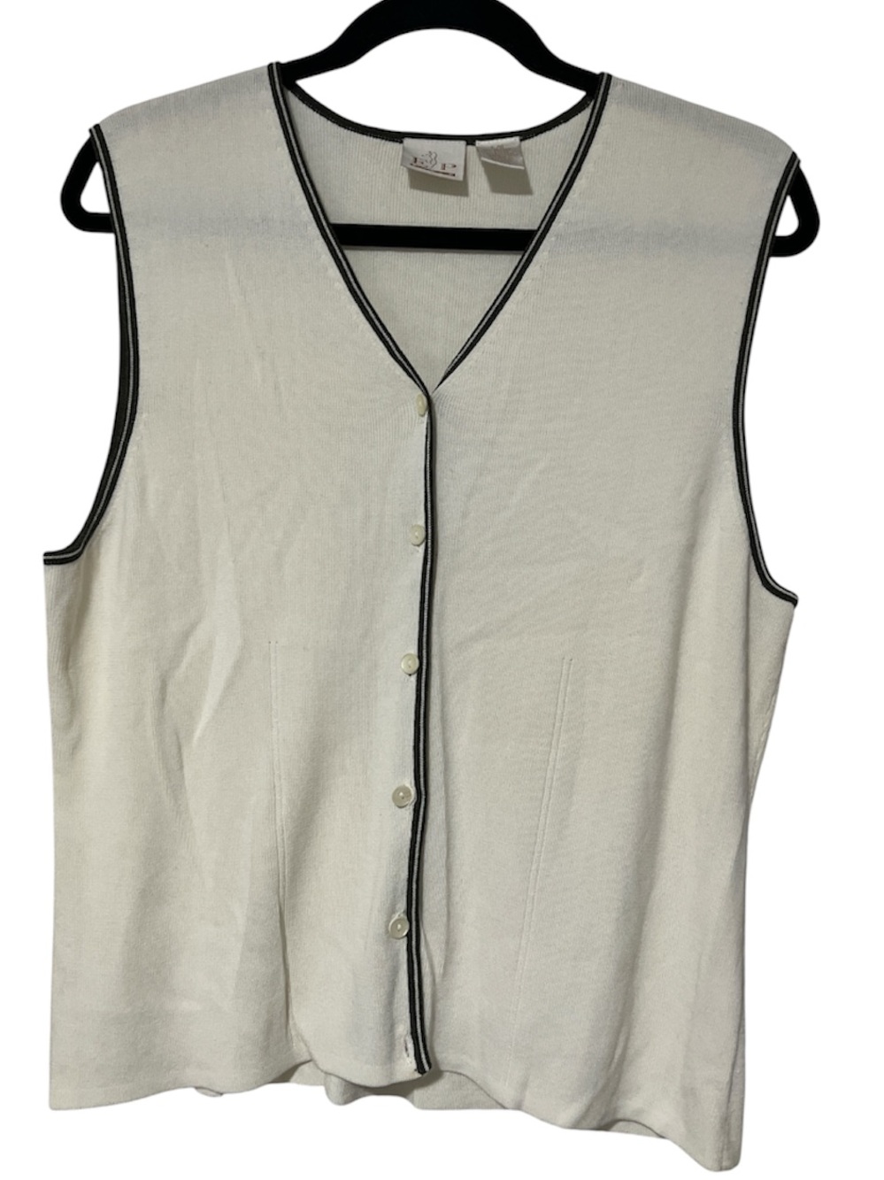 EP Pro Cream V-Neck Sleeveless Sweater with Black Trim